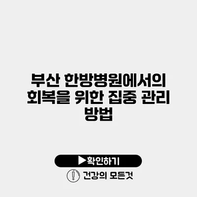 부산 한방병원에서의 회복을 위한 집중 관리 방법